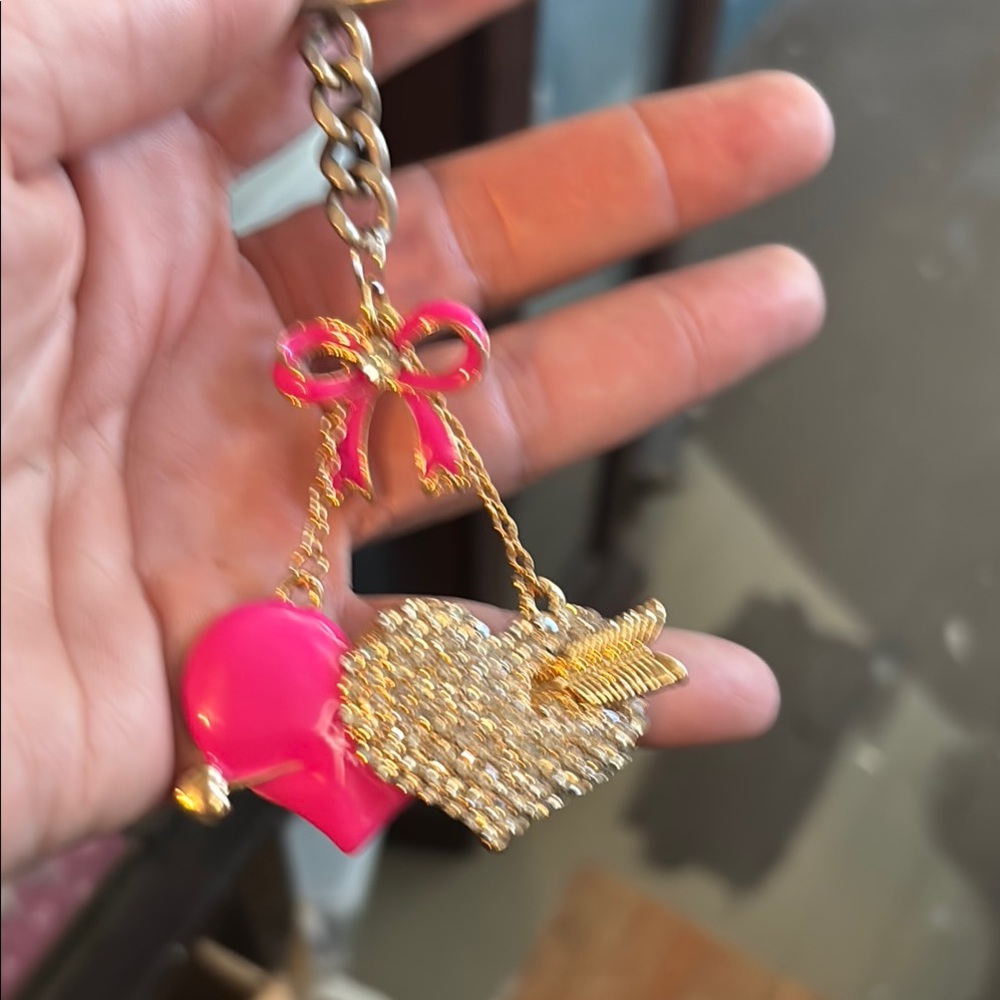 Betsey Johnson Pink and Gold Heart Charm Keychain
